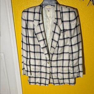 Talbots Cream Plaid Men's Blazer with Black and Navy Windowpane